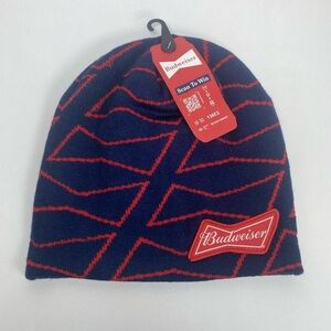 Men’s Budweiser Beanie Hat with Red and Blue Pattern